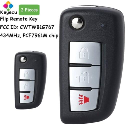 KEYECU 2 Pieces Flip Remote Car Key With 434MHz PCF7961M Chip - FOB for Nissan Rogue S X-Trail 2014 2015 2016 17 2018 CWTWB1G767