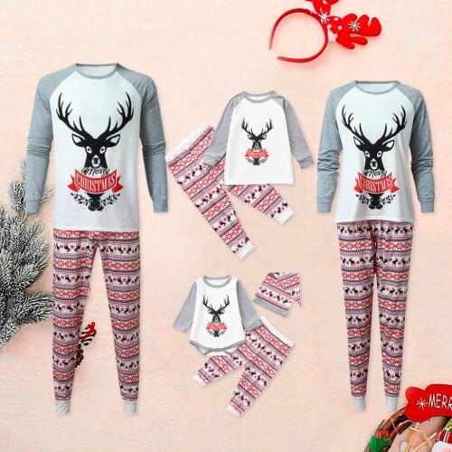 Christmas 2020 Christmas Women Mom Printed Letter Top+Stripe Pants Xmas Family Clothes Pajamas pijamas navidad para familias