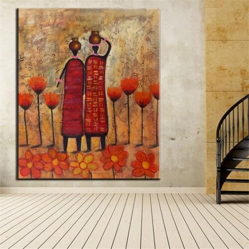 Hand Painted No Frame oil painting double African wall flower ABSTRACT Oil Painting Canvas Prints Wall Painting For Living Room