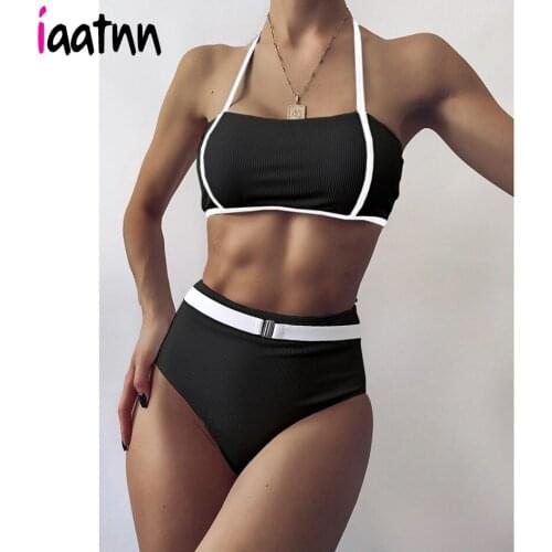 Sexy High Waist Bikinis 2021 Halter Swimwear Women Swimsuit Female High Leg Bikini Set Swimming for Bathing Suit Woman Beachwear