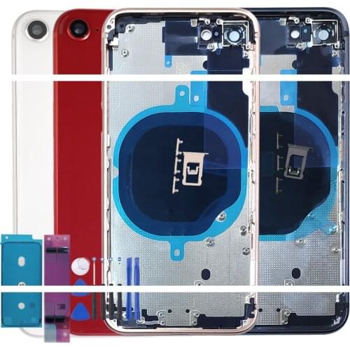 Replacement Back Cover for IPhone 8 8g Rear Housing Middle Frame with Back Battery Door Glass, Black White Red gold