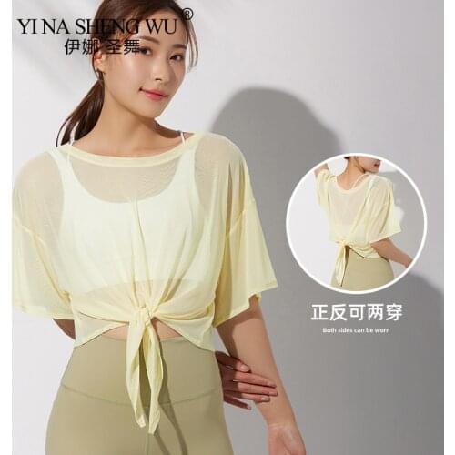 Women Sexy Mesh Yoga Shirt Quick Dry Sport Fitness Breathable Running Shirt Gym Clothes Top Workout Exercises T-Shirt Sportwear
