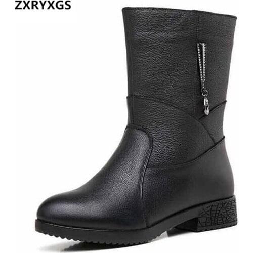 Hot 2020 New Fashion Autumn Winter Rhinestone Cowhide Leather Boots Women Shoes Comfort Warm Snow Boots Plus Size In-tube Boots
