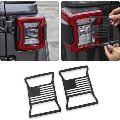 1 Pair Aluminum Black Rear Taillights Light Guard Tail Light Cover for Jeep Wrangler JL 2018-2021 US Flag Car Off-road style