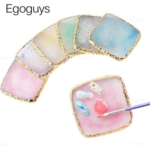 1PC Square Natural Resin Agate Nail Art Color Palette UV Gel Polish Pallet Display Shelf Paint Plate Pad Manicure Holder Tool