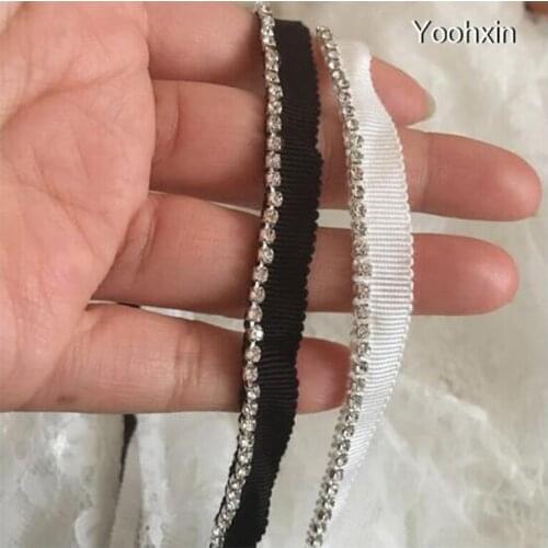1cm Wide New white black beads lace fabric trim ribbon collar DIY sewing applique Flowers embroidered 3D fringe guipure supply
