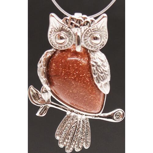 100-Unique Trendy Silver Plated Owl Shape Pendant Golden Sand Stone Jewelry