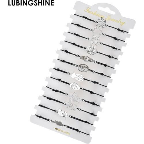 12pcs/Set Fashion Handmade Woven Rope Chain Bracelet Set Stainless Steel Owl Charms Bracelets for Women Best Friends Jewelry