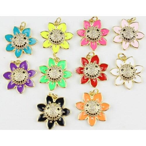 18mm 20pcs/lot Lovely sun flower/smile shape cz/enamel pendant!!!Colorful plated enamel charm,jewelry making component wholesale