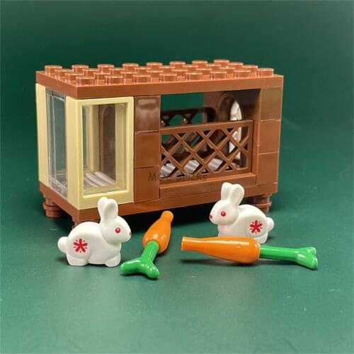 2sets/lot MOC Bricks Animal Cute Rabbit warren field Educational Building Blocks Action figure DIY Toys kids Dolls gifts