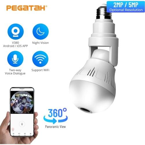 2MP 5MP Wifi Panorama Camera Home Security 360 WiFi CCTV Fisheye Bulb Lamp Video Surveillance Night Vision Bulb Lamp IP Camera