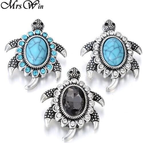 6pcs/lot New Snap Jewelry Crystal Tortoise 18mm Metal Snap Button Fit Leather Silver color Snap Bracelet for Buttons Jewelry