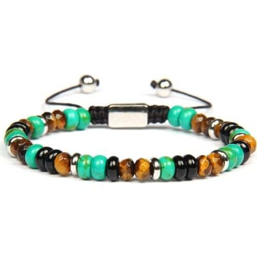 Ailatu New Arrival Men Wristband Macrame Bracelet 4x6mm Faceted Tiger Eye Stone Stainless Steel Jewelry Provide Engrave Logo