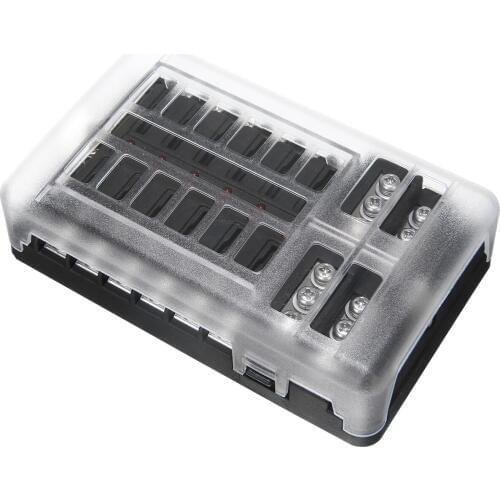 DC 32V 12 Way Fuse Box For Car Truck Motorhome Boat Power Distribution Block 12-way Fuse Box with Screws&Labels