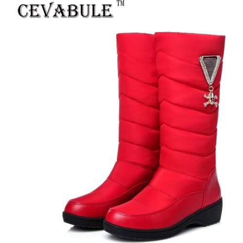 CEVABULE 2021 Winter New Thick Wool Snow Boots Water Drill Middle Tube Boots Slope Heel CASUAL BOOTS Tyx