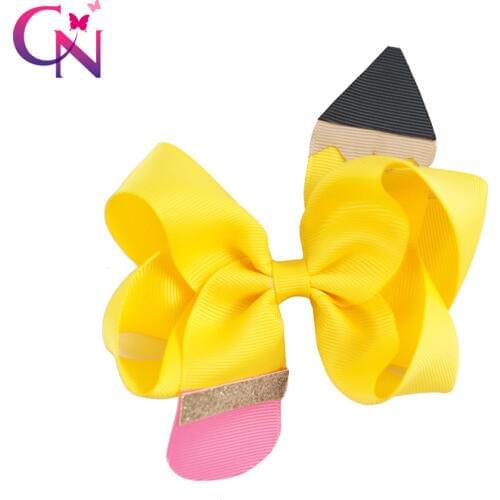 4.5" Pencil Back to School Hair Bow With Hair Clip For Girls Handmade Boutique Pencil Hairpin Preschool Graduation Accessories