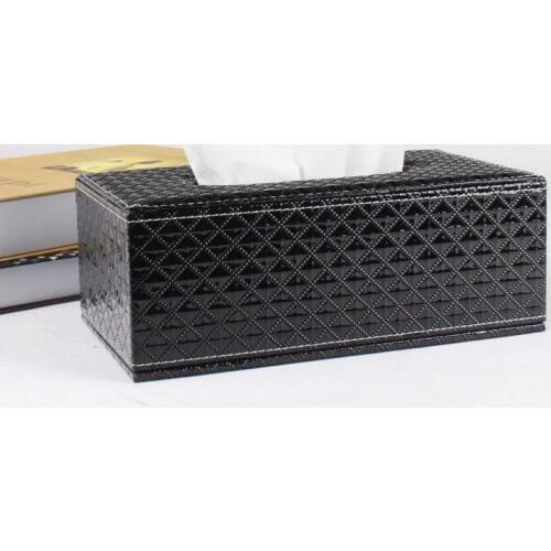 Wooden struction leather rectangle tissue box holder napkin box toilet paper holder dispenser case diamond black 242A