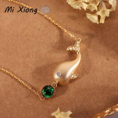 Mi Xiong s925 sterling silver designer little whale emerald pendant necklace exquisite small charm womens anniversary gift