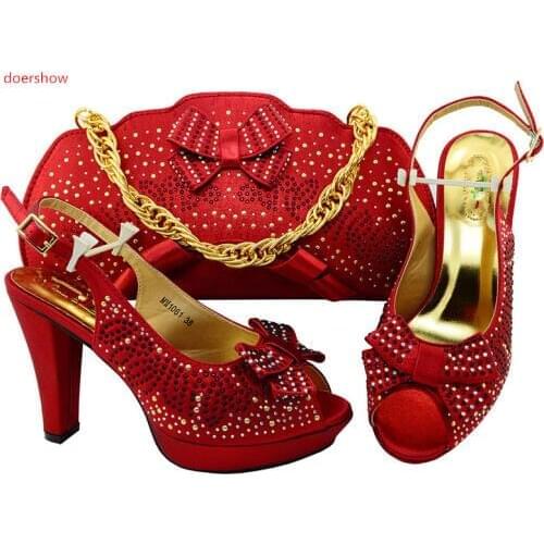 Doershow Shoes and Bag To Match Italian red Color Women Shoe and Bag To Match for Parties African Shoe and Bag Set !IU1-23