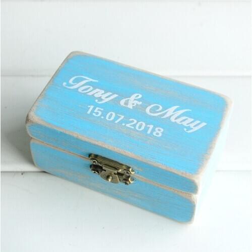 Customized Blue Wedding Ring Holder Box Personalized Ring Box Engagement Ring Box Valentines Ring Bearer Box