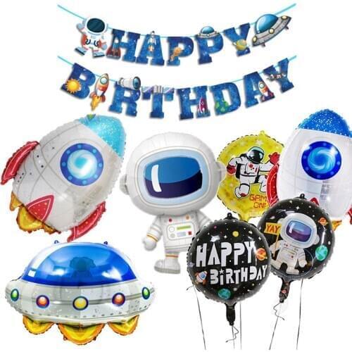 Outer Space Party Astronaut balloons Rocket Foil Balloons Galaxy Theme Birthday Party decorations Kids toy Boy helium globals