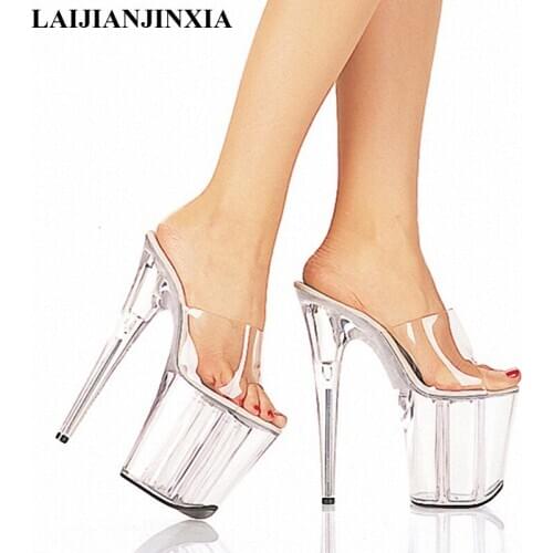 LAIJIANJINXIA 8 Inch Clear High Heel Sandals Gorgeous Crystal Slippers Low Price 20cm Platform Womens Shoes Club High Heels