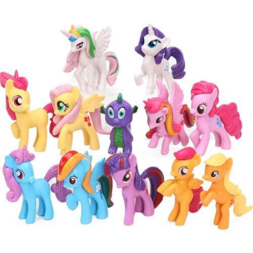 12PCS 4-7cm Mini PVC Action Figure Toy White Pink Blue Yellow Orange Purple Green Brown Pegasus Unicorn Horse Doll