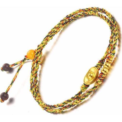 Fashion Authentic 24K Yellow Gold Bracelet Lucky Ingot Beads Beads Knitted Bracelet