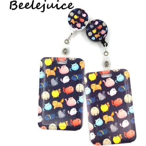 Cartoon Colorful Cats Retractable Badge Lanyard Nurse ID Business Card Work Card Badge Holder Office Student Clips Card Cover