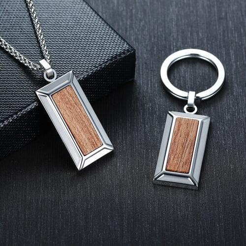 Mens Stylish High Quality Rosewood Pendants Necklaces with Stainless Steel Geometric Casual Jewelry Business Gifts