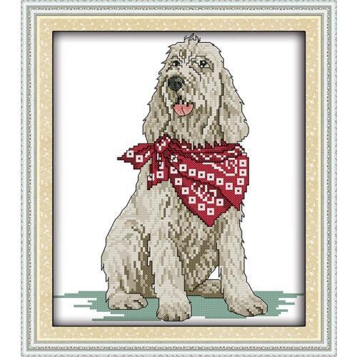 The dog with scarf cross stitch kit 14ct 11ct pre stamped canvas cross stitching animal embroidery DIY handmade needlework