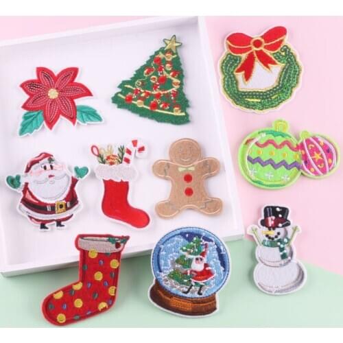 Customizable Wholesale Computer Emboridery Label Christmas Sequined Snowman down Jacket Repair Patch Sticker