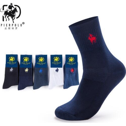 PIER POLO Socks 5Pairs/lot Men Brand Dress Socks Meia Cotton Socks Business Embroidery Winter Crew Socks Men