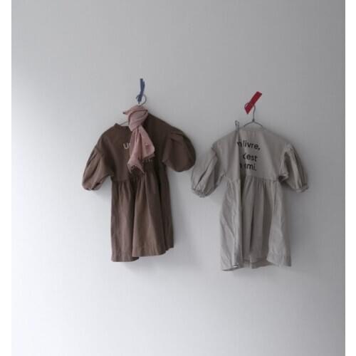 2020 spring new childrens clothing girls Japanese and Korean letters sweet and fashionable puff sleeve casual dress