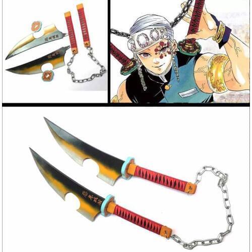 New cosplay Demon Slayer Kimetsu no Yaiba Uzui Tengen Twin Swords with Chain PVC Cosplay Costume Props
