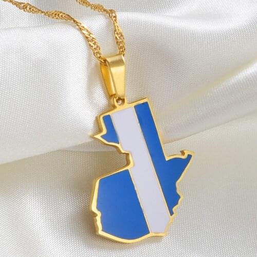 Anniyo Charm Guatemala Map Colored Flag Pendant Necklaces for Women Girls Jewelry Guatemalan #256821