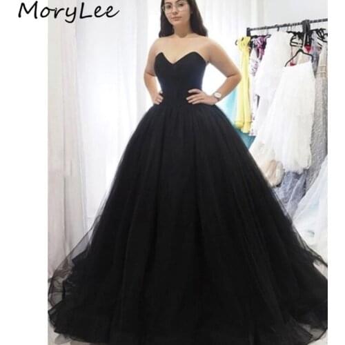 Prom Dresses Black Sweetheart Sleeveless A-Line Sweep Train Tulle Prom Dresses With Zipper Back vestidos de fiesta de noche