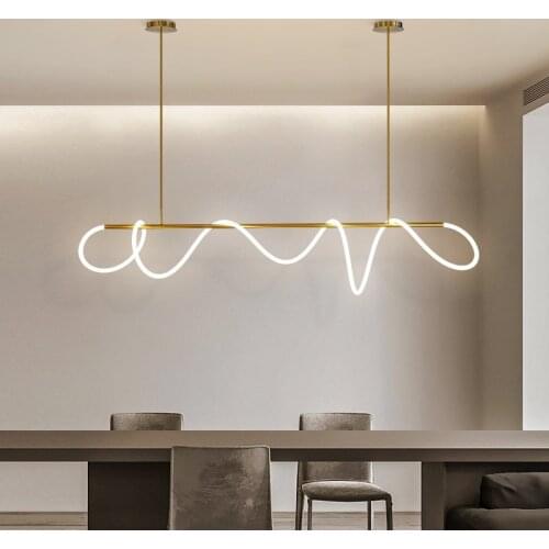 Post Modern Soft Lighting Led Pendant Lights Silicone Light Hanging Lamp Dining Room Straight Brush Gold Lighting Fixtures