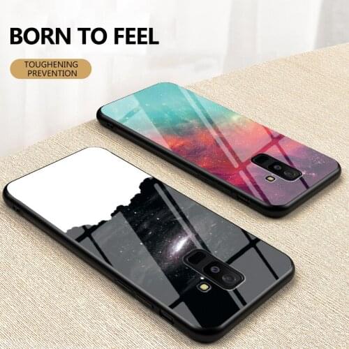 Luxury Starry Sky Glass Case for Samsung Galaxy A6 A7 A8 A9 A5 2018 Hard Cover for Samsung A6 Plus A8s A6s A9s Anti-fall Case