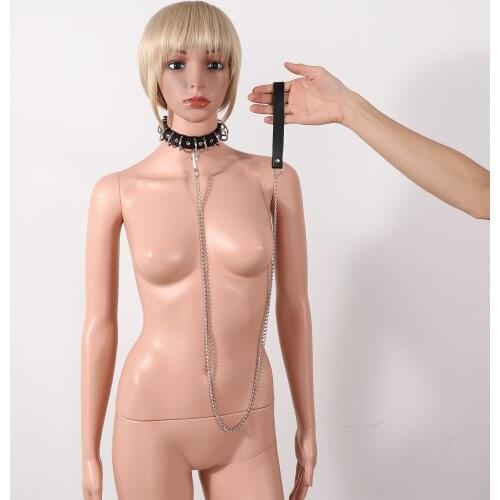 Sex Toys for Couples Games Cosplay Restraint Slave Collar Punk PU Leather Neck Harness Belt Adjustable Traction Chain Dog Collar