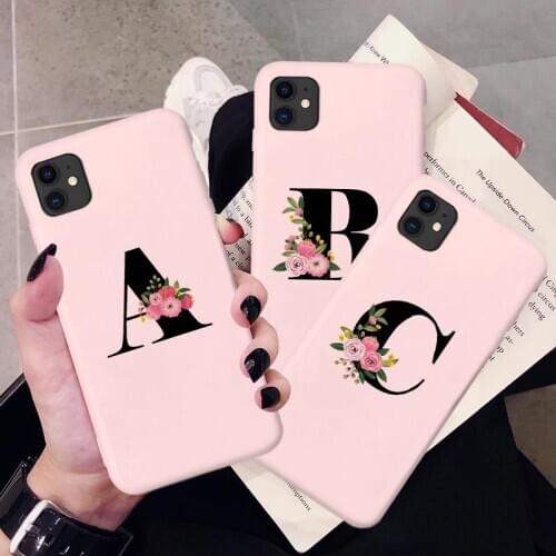 English Letter Pink Phone Case For iPhone 12 11 Pro Max Fashion flower soft Silicone Cover for iPhone XR XSMAX 6 7 8 Plus SE2020