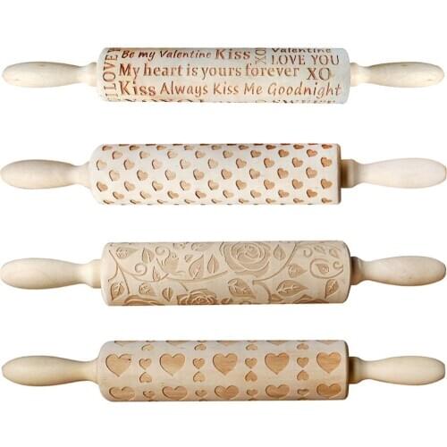 Valentine Day Letters Engraved Embossing Rolling Pin for DIY Baking Cookies Noodle Biscuit Fondant Cake Kitchen Tool