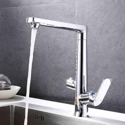 Modern faucet of silver kitchen double handle bronze kitchen faucet single bore spin 360 degrees mixer cold and hot water
