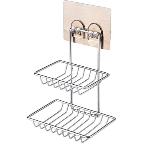 Stainless Steel Soap Shelf Double Layer Soap Rack Adhesive Soap Storage Rack Bathroom Punch-Free Soap Dish