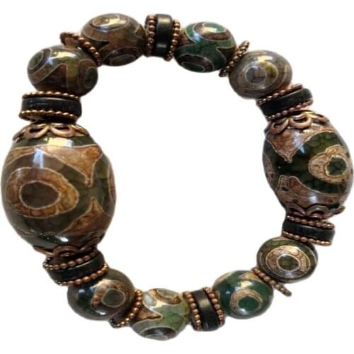 Collect Tibetan king kong 3 eyes floer telescopic amulet dzi beads bracelet