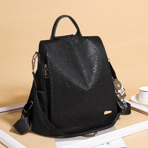 Big Capacity Women Backpacks Oxford Cloth Sequin Grid School for Teenage Girls Ladies Bagpack Travel Shoulder Bag Black Daypack