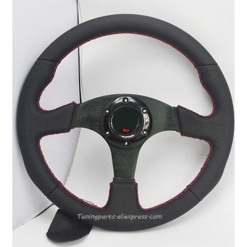 350mm Flat Modified Auto Steering Wheel Real Leather Universal High Quality Karting Car Steering Wheel