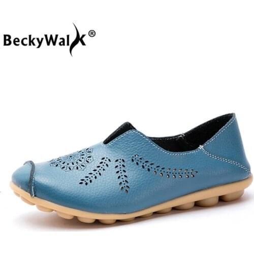 2021 Spring summer women genuine leather flats women casual sneakers creepers cutouts slip on flat moccasins shoes woman WSH3201