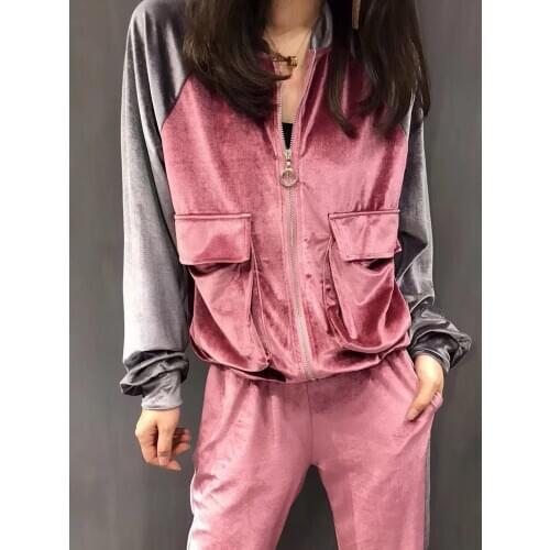 2020 New Women Sportswear Autumn Winter Warm Velvet Tracksuit Two Piece Set Stripe Sweatshirt Pant Sweat Suit Home Clothing