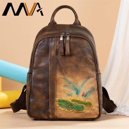 MVA Women Backpack Shoulder Bag Travel Knapsack Backpack Woman Embossed Female Backpacks For School Teenagers Girls Student C731